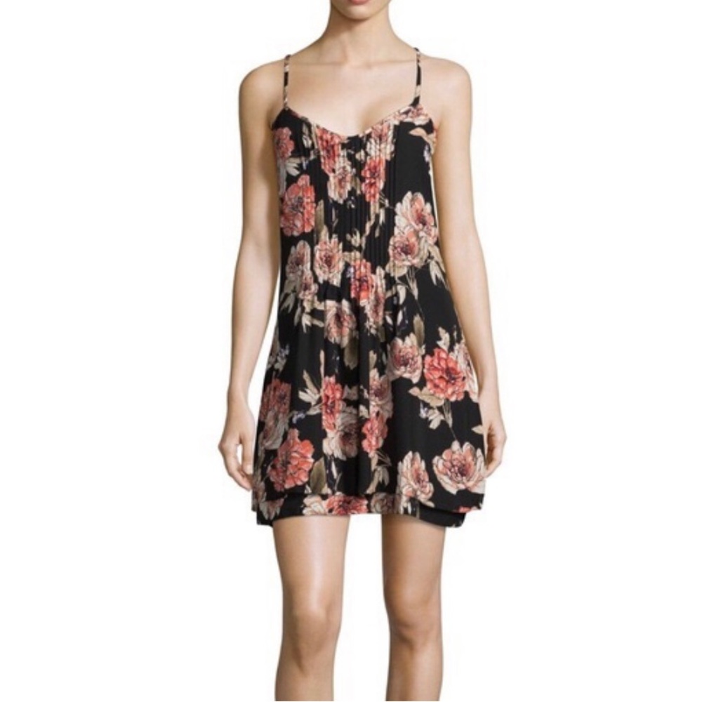 SANCTUARY Spring Fling Black Blossom Floral V-Neck Racerback Mini Sundress SizeS